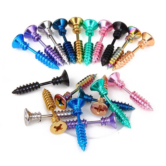 Pair of Screw Earrings Many Colors to Choose - Picture 2 of 5